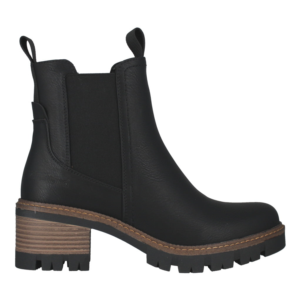 Westland Geri 03 women's black vegan heeled chelsea ankle boots, side view.