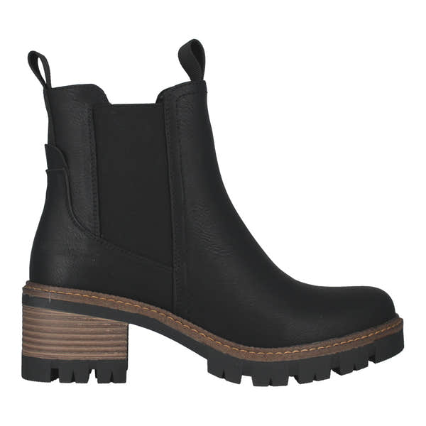 Westland Geri 03 women's black vegan heeled chelsea ankle boots, side view.