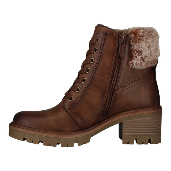 Westland Geri 04 women's brown vegan faux fur zip-and-lace heeled ankle boots, opposite side view.