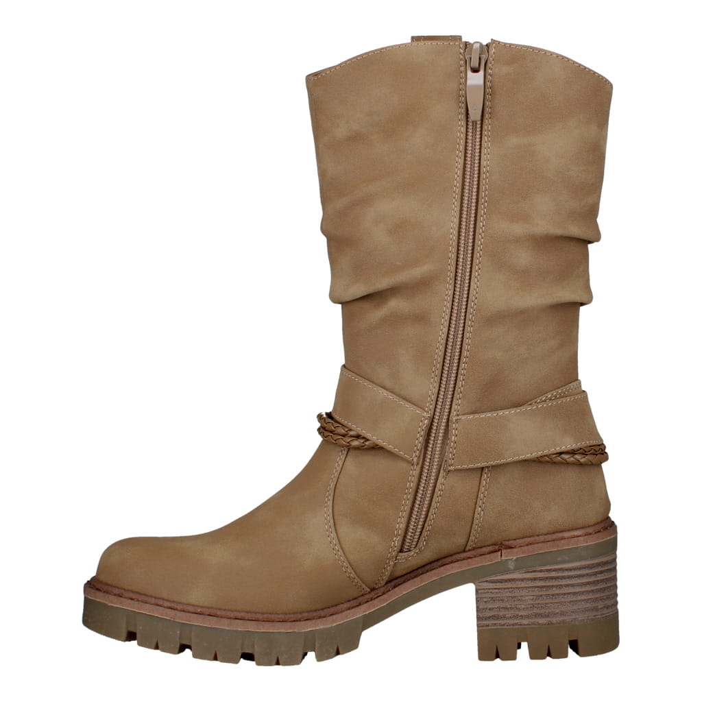 Westland Geri 06 women's taupe vegan side zip buckle mid-calf heeled boots, opposite side view.