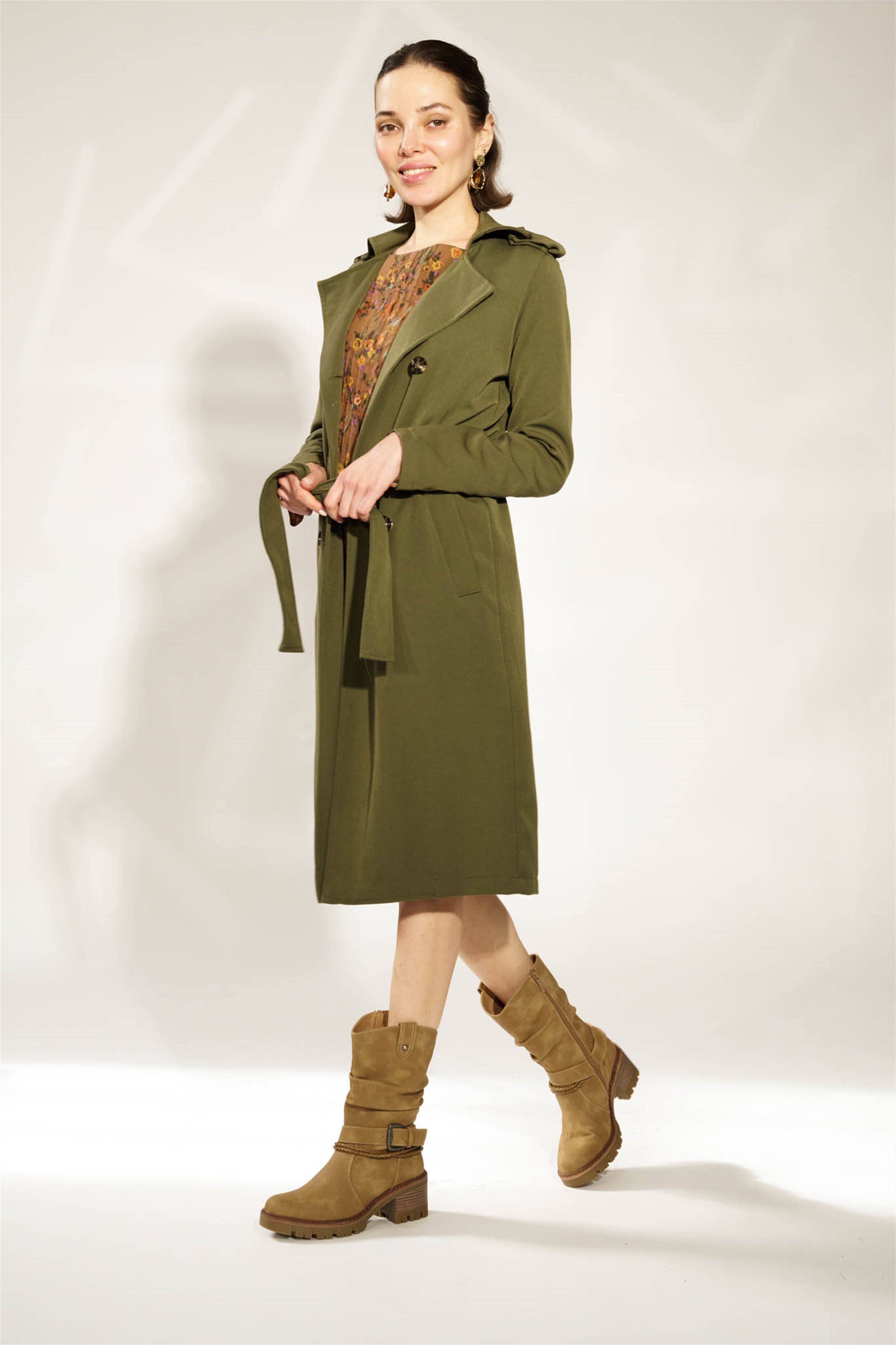 Westland Geri 06 women's taupe vegan side zip buckle mid-calf heeled boots worn on foot, Westland lifestyle view 1.