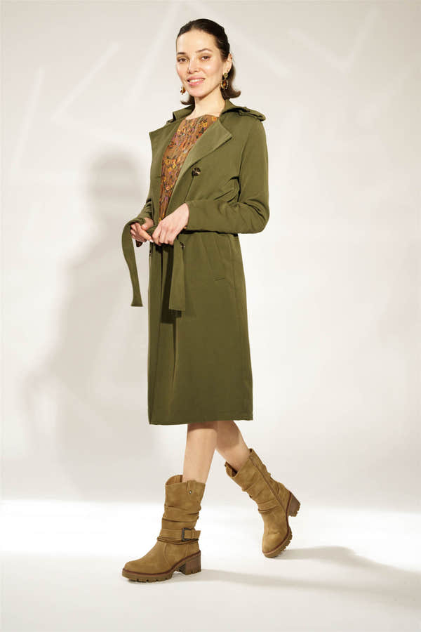 Westland Geri 06 women's taupe vegan side zip buckle mid-calf heeled boots worn on foot, Westland lifestyle view 1.
