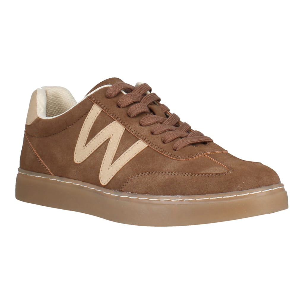 Westland Kira 01 women's brown combi vegan lace-up trainers, front three-quarter view.
