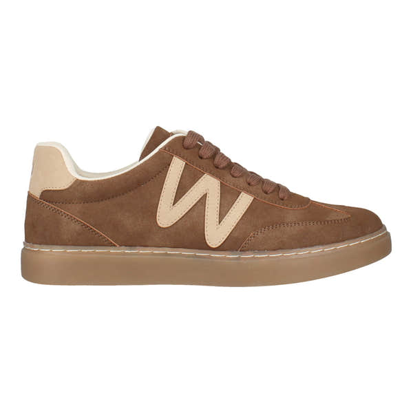 Westland Kira 01 women's brown combi vegan lace-up trainers, side view.