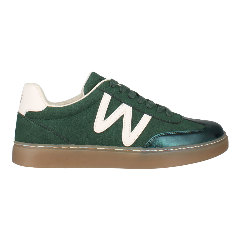 Westland Kira 01 women's green combi vegan lace-up trainers, side view.