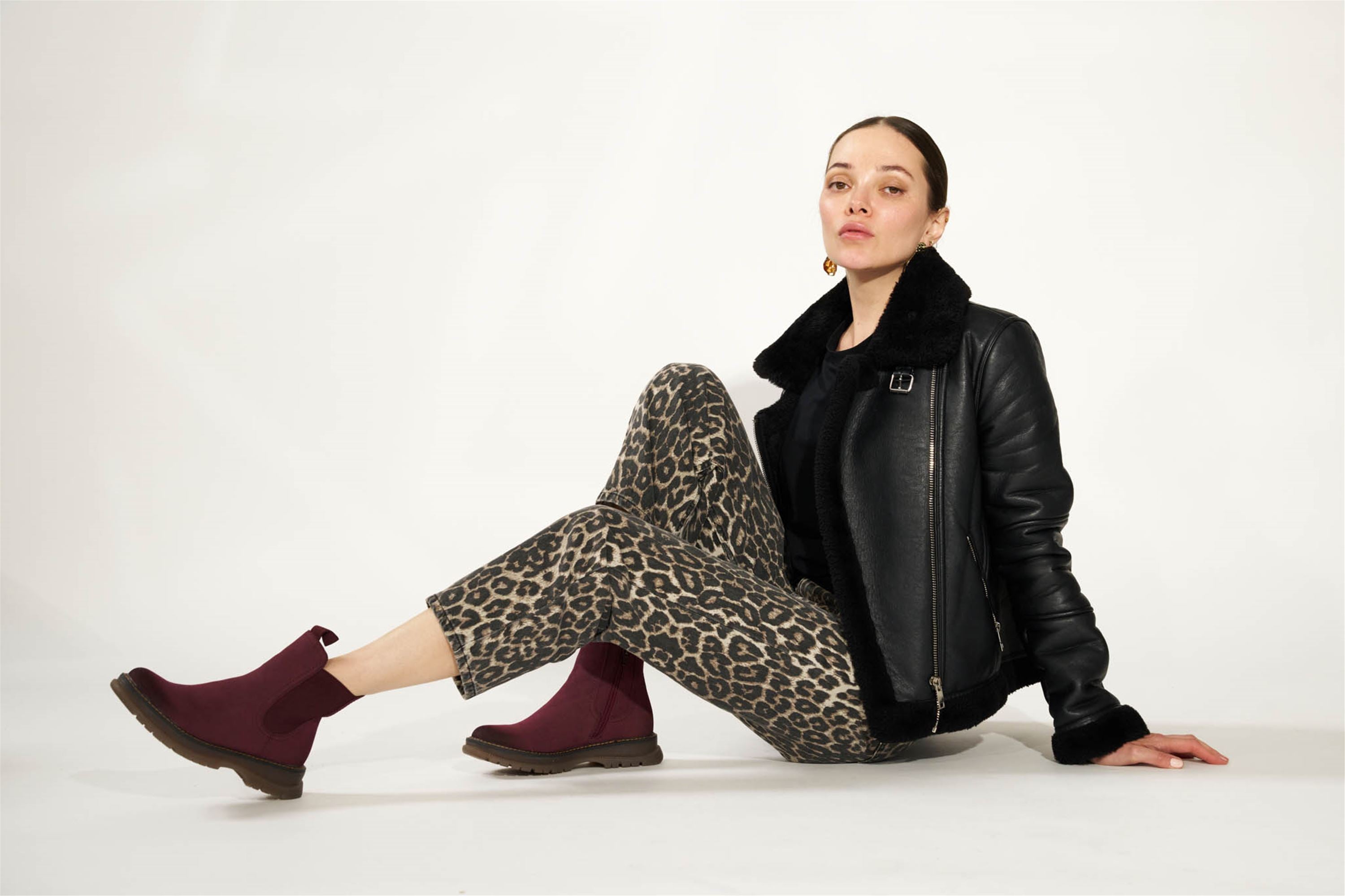 Westland Peyton 05 women's burgundy vegan chelsea ankle boots worn on foot, Westland lifestyle view 10.