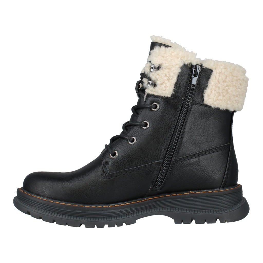 Westland Peyton 16 women's black vegan waterproof zip-and-lace faux fur ankle boots, opposite side view.