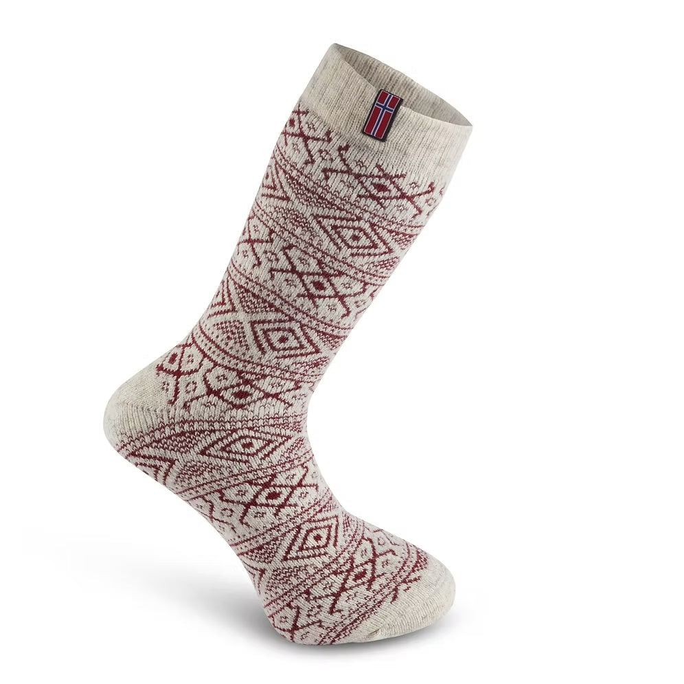 Woolwear Norway Flag Grey Bordeaux Norwegian wool socks — product view 1
