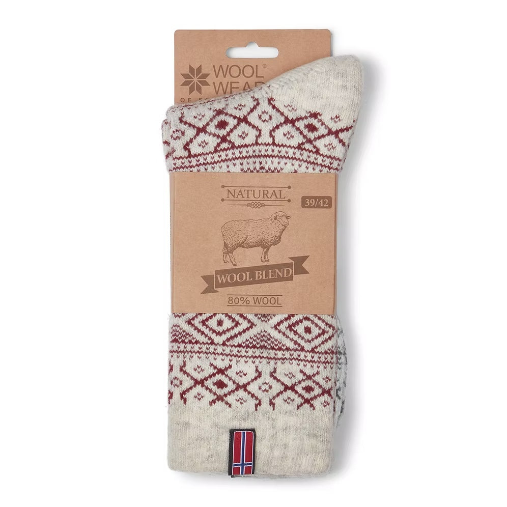 Woolwear Norway Flag Grey Bordeaux Norwegian wool socks — product view 2