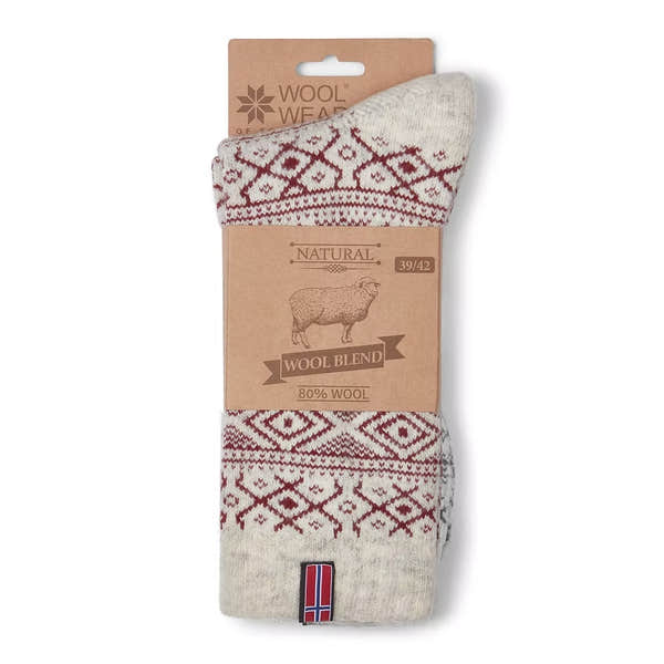 Woolwear Norway Flag Grey Bordeaux Norwegian wool socks — product view 2