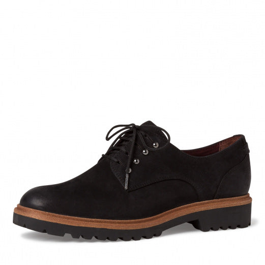 Tamaris 23722-25 Ladies Black Nubuck Leather Lace Up Shoes