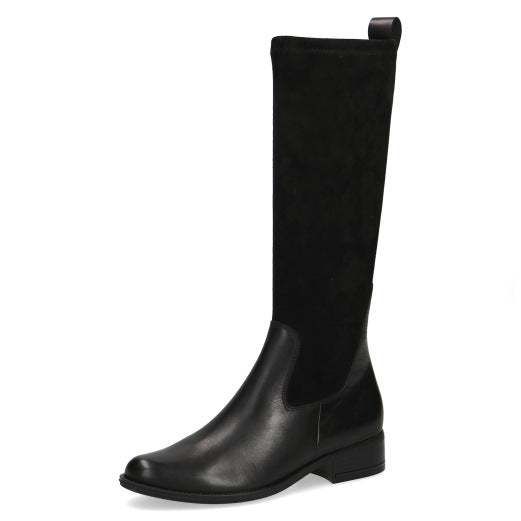 Caprice 25502-29 Ladies Black Leather & Textile Side Zip Knee High Boots
