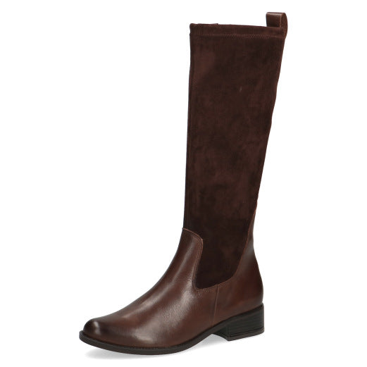 Caprice 25502-29 Ladies Dark Brown Leather & Textile Side Zip Knee High Boots
