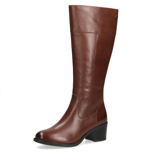 Caprice 25551-29 Ladies Cognac Leather Side Zip Knee High Boots