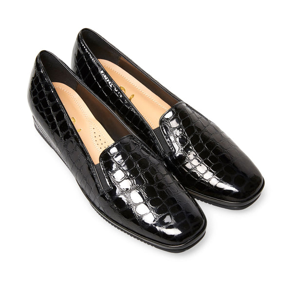 Van Dal Rochester II Black Patent Croc / Black Leather Wedge Shoes D - elevate your sole
