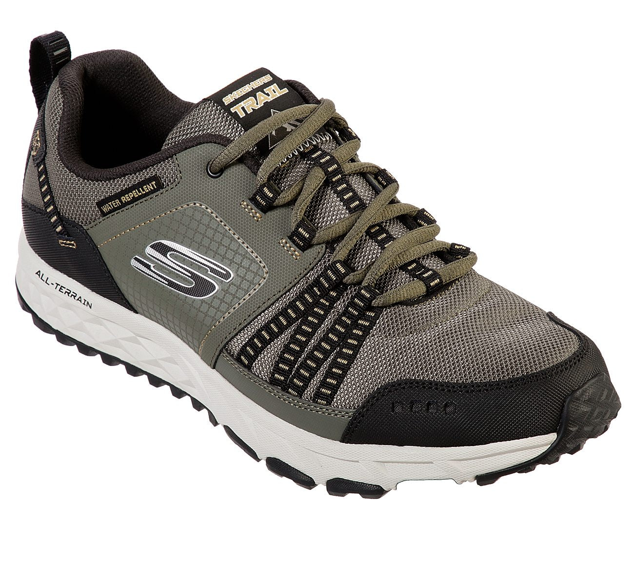 Skechers 51591 Escape Plan Mens Olive/Black Leather Trail Shoes - elevate your sole