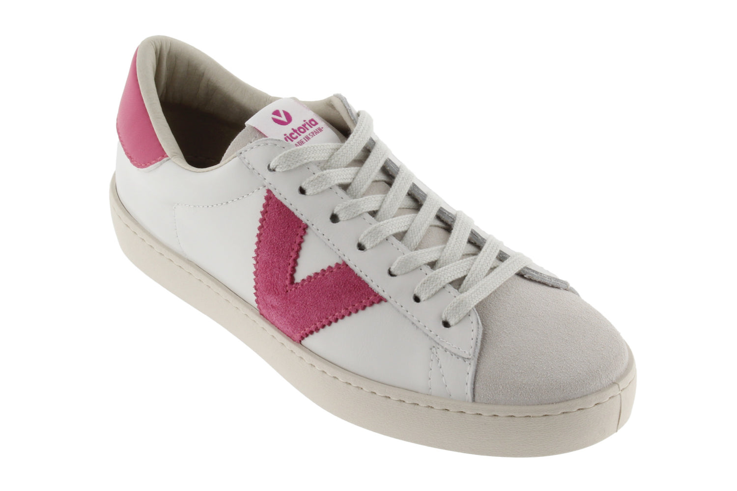 Victoria Berlin Piel 1126142 Ladies Spanish Strawberry Pink Leather Lace Up Trainers