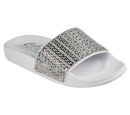 Skechers 119320 Pop Ups New Spark Ladies White Textile Vegan Slider Sandals