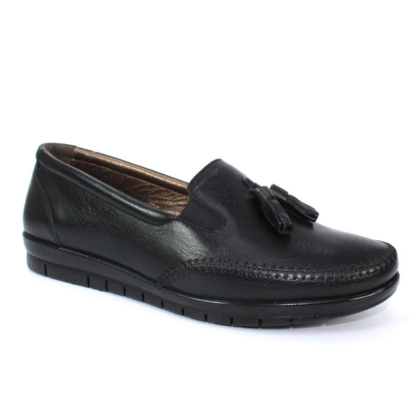 Lunar Estelle FLT004 Ladies Black Leather Loafer Shoes