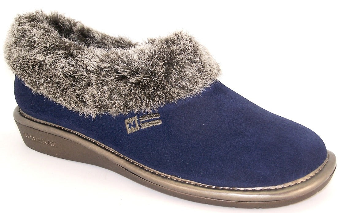 Nordika 1358 Ladies Marino Blue Suede Full Slipper with Fur Top