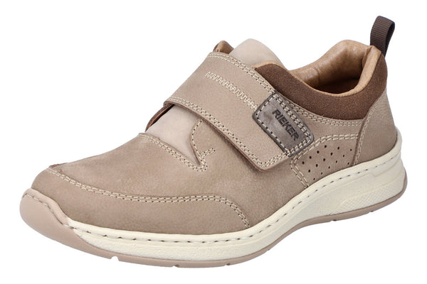Rieker 14360-25 Mens Taupe Leather & Textile Touch Fastening Shoes