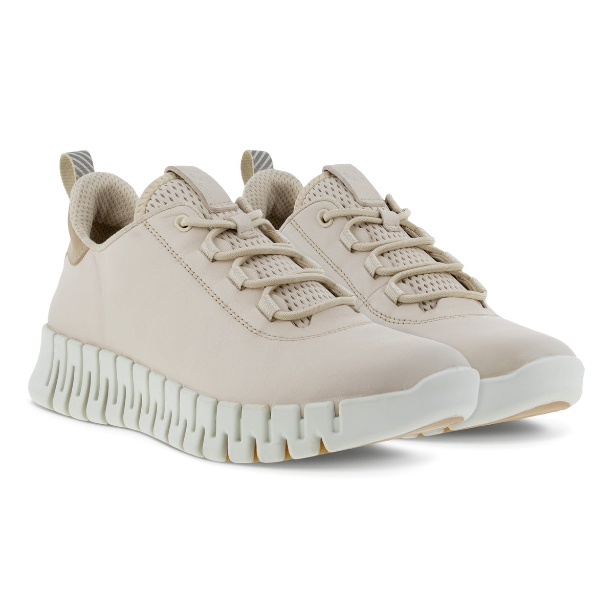 Ecco Gruuv 218203 60720 Ladies Limestone Leather Arch Support Elasticated Trainers