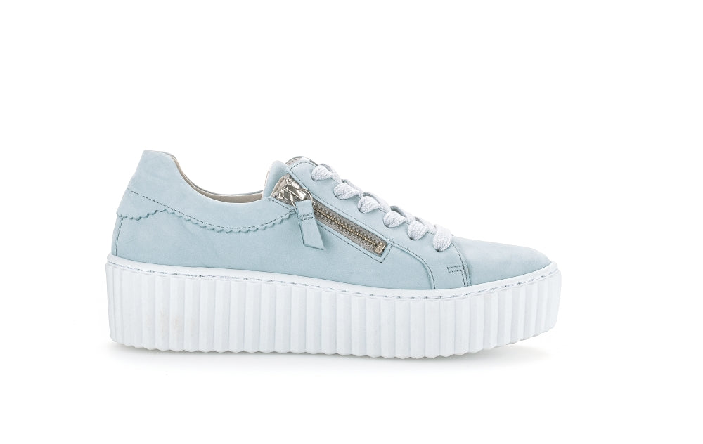 Gabor 23.200.10 Dolly Ladies Sky Blue Nubuck Zip & Lace Trainers