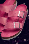 Birkenstock Arizona VL Shimmering 1024218 Ladies Fuchsia Tulip Suede Arch Support Slip On Sandals
