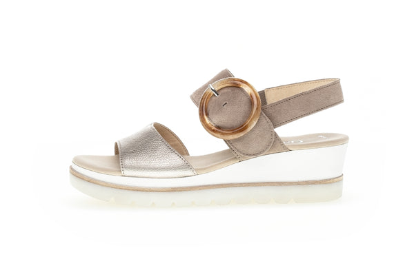 Gabor 24.645.62 Yeo Ladies Beige And Metallic Leather & Suede Touch Fastening Sandals