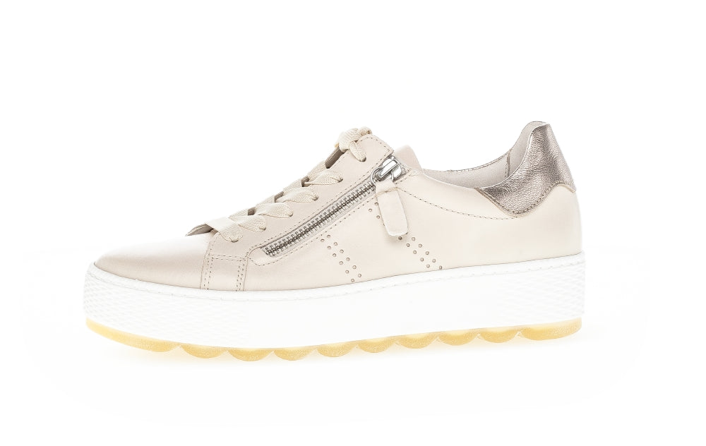 Gabor 26.058.53 Quench Ladies Ivory Leather Zip & Lace Trainers