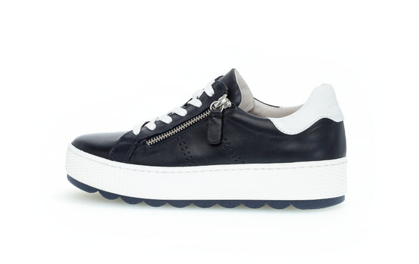 Gabor 26.058.66 Quench Ladies Midnight Blue Leather Zip & Lace Trainers