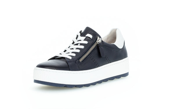 Gabor 26.058.66 Quench Ladies Midnight Blue Leather Zip & Lace Trainers