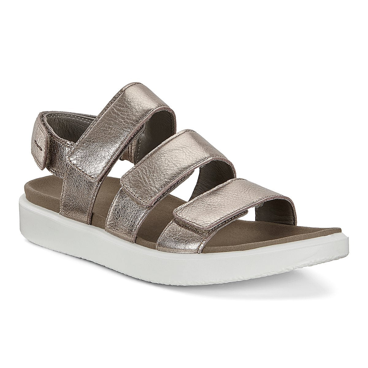 Ecco 273633 Warm Grey Metallic Leather Hook and Loop Strap Sandals - elevate your sole