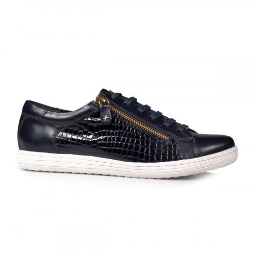 Van Dal Detroit 2849 Ladies 4101 Midnight Croc Leather Lace Zip Up Trainer Shoes E Fit