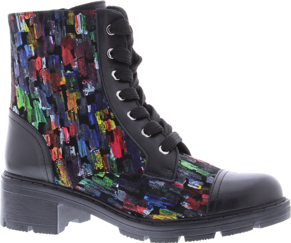 Adesso A5568 Lydia Ladies Black Multi Leather Lace Up Combat Boots