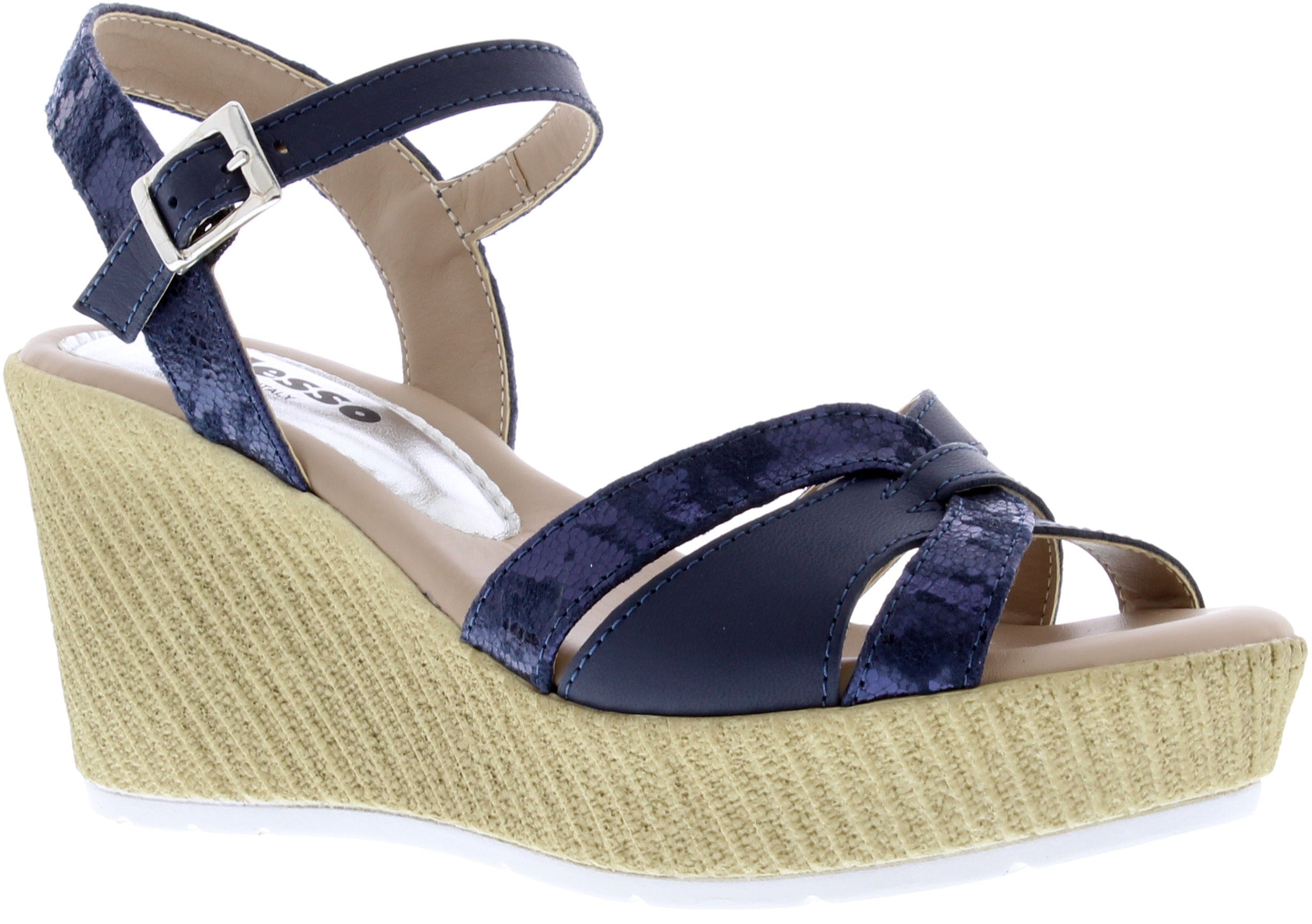 Adesso A5253 Sinead Ladies Navy Leather Wedge Sandal