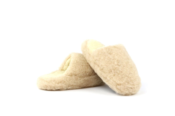 Yoko Mule Unisex Oatmeal Beige Wool Slippers