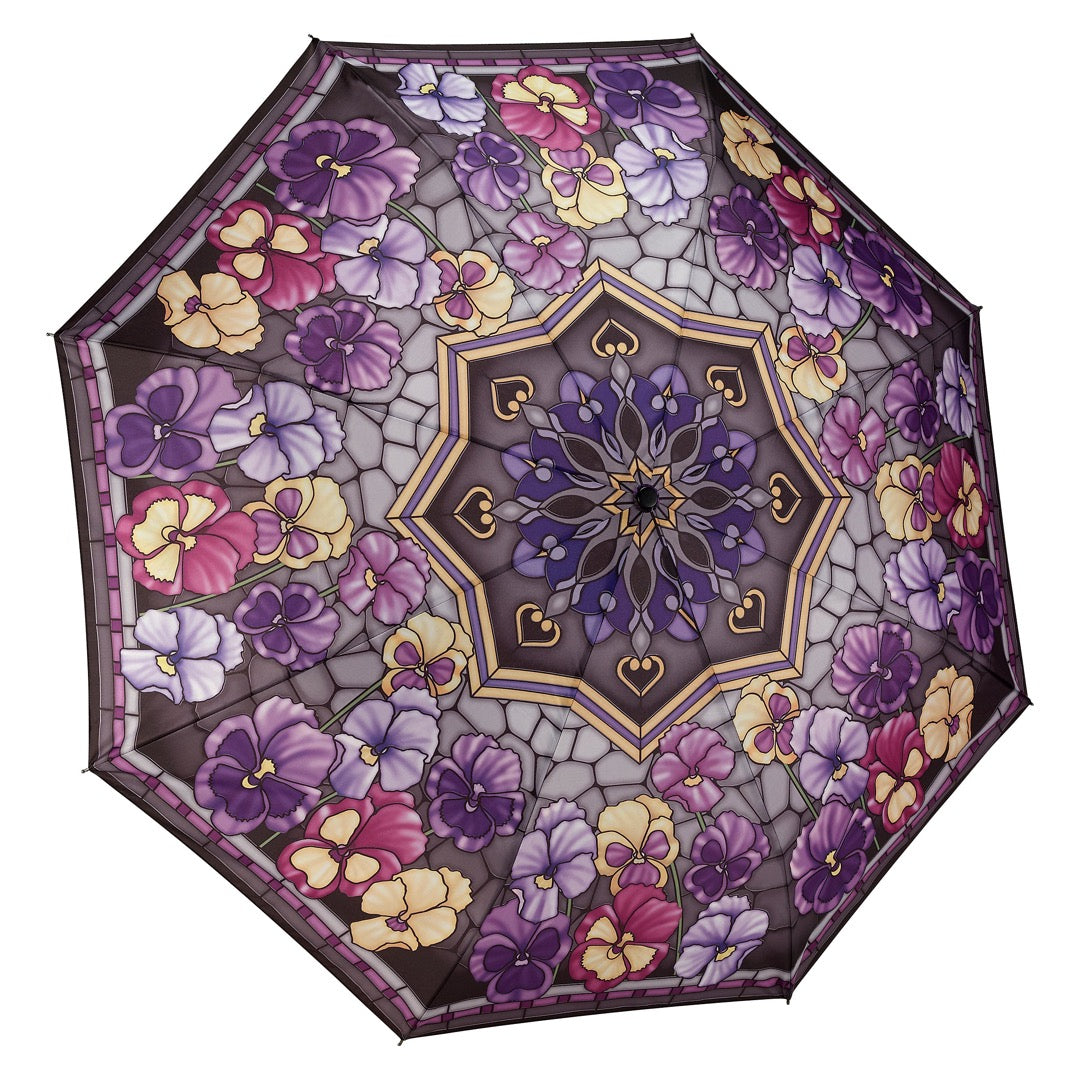 Galleria 33064 Stained Glass Pansies Folding Umbrella