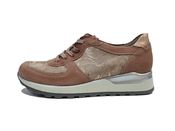 Waldlaufer 364013 417 139 Hiroko Velour Foil Leather Wide Fit Ladies Lace Up Trainer