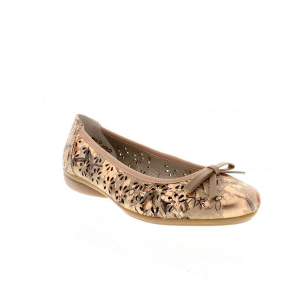 Rieker L8356-90 Gold Floral Slip On Ballerina Shoes - elevate your sole