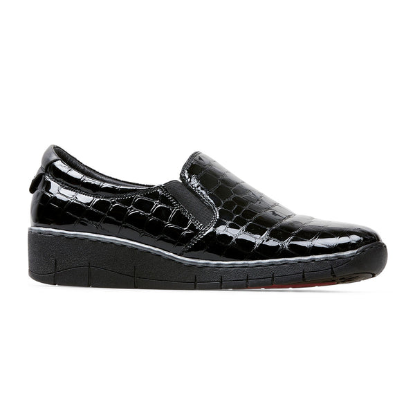 Van Dal Ripple 3017 Ladies 1004 Black Croc Print Slip On Wedge Shoes E Fit