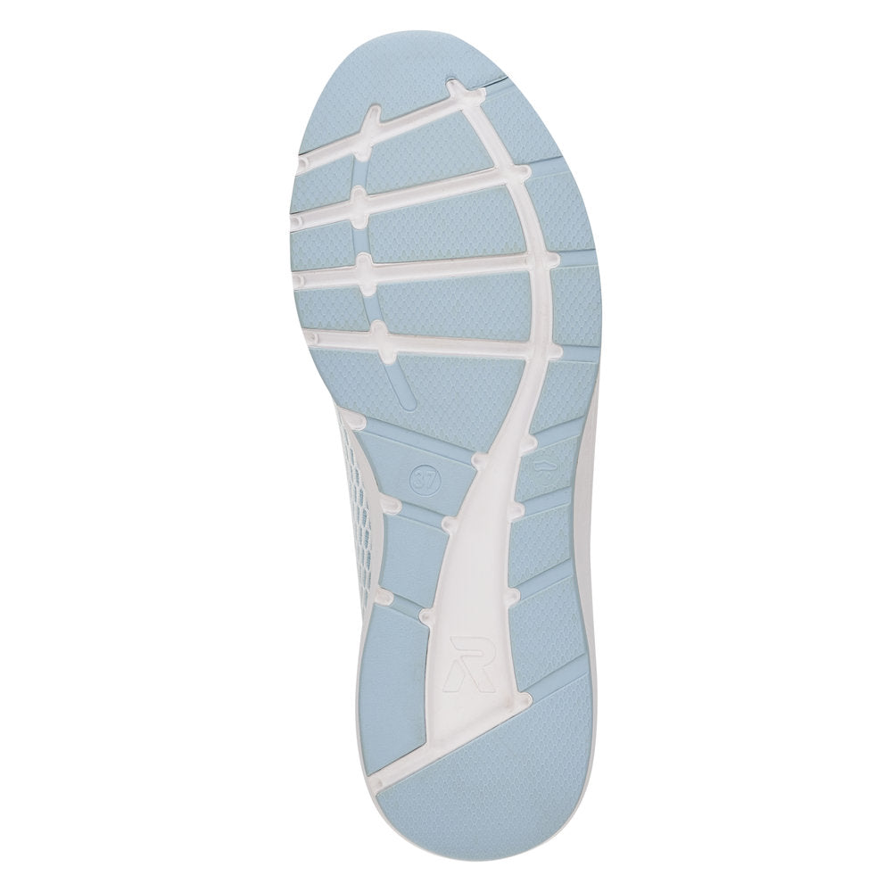 Rieker 40103-10 Ladies White And Sky Blue Textile Lace Up Trainers