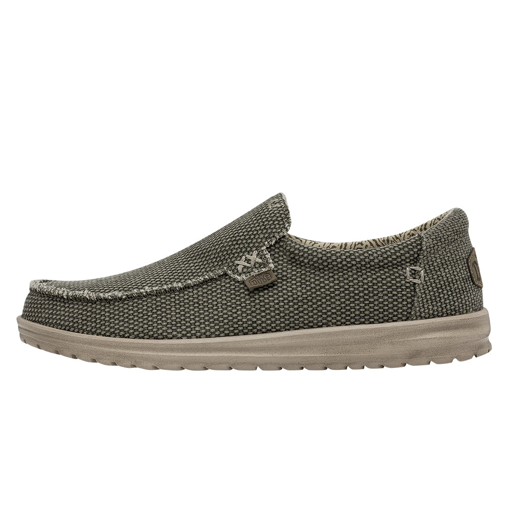 Dude Mikka Braided Mens Army Green Textile Slip On Shoes
