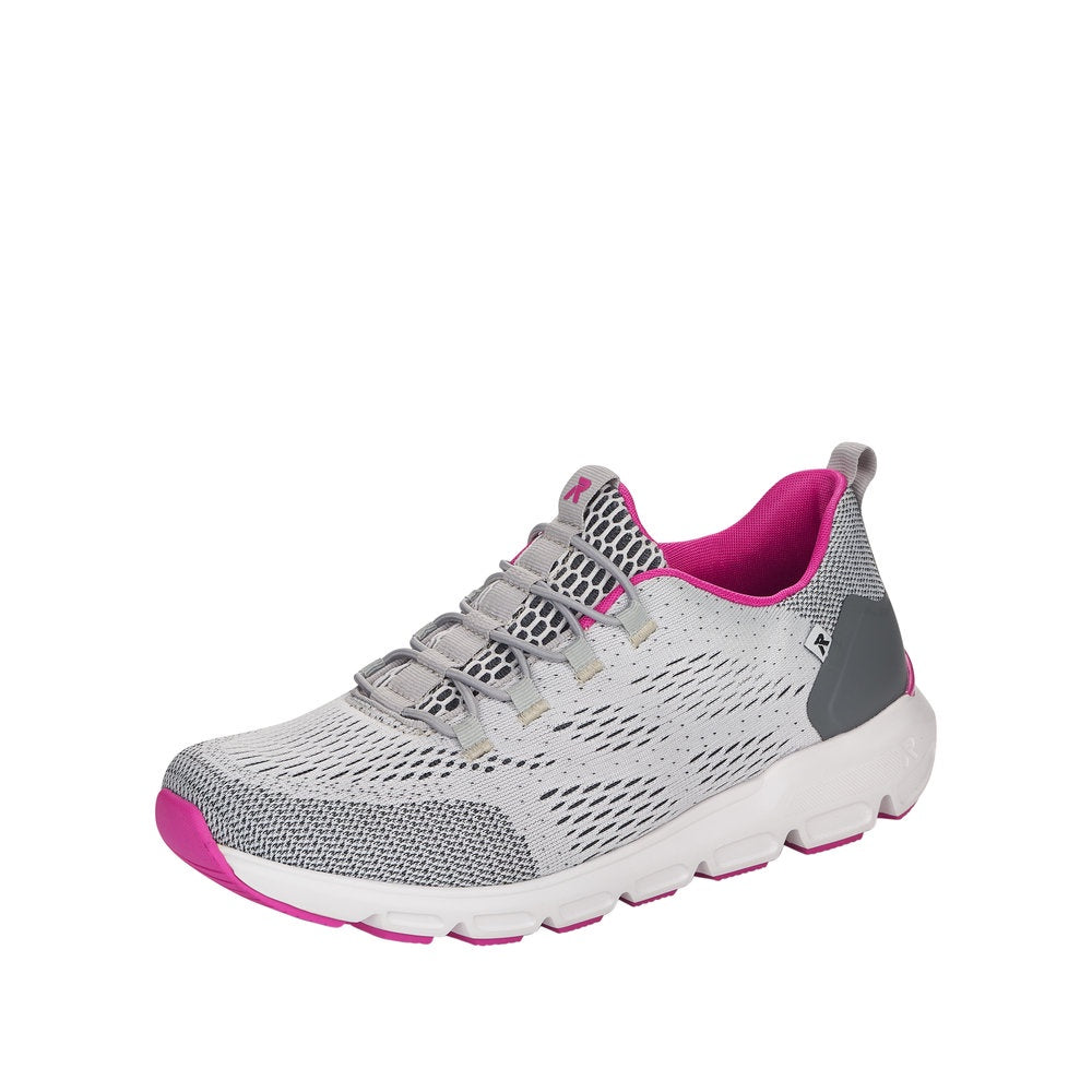 Rieker 40403-40 Ladies White, Grey And Pink Textile Elasticated Trainers