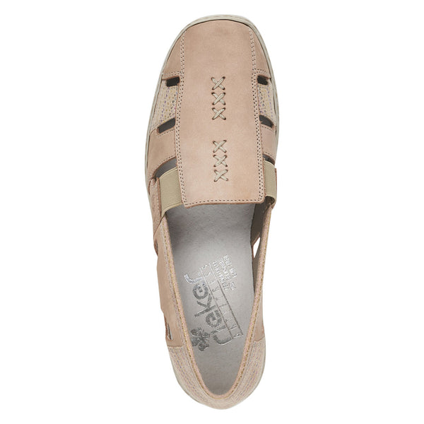 Rieker 41385-60 Ladies Beige Leather & Textile Slip On Shoes