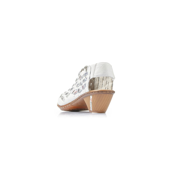 Rieker 46778-80 Ladies White Ice Heeled Leather Sandals