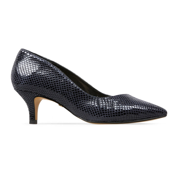Van Dal Gina 3117 Ladies 4605 Midnight Leather Feature Python Print Kitten Heel Court Shoes E