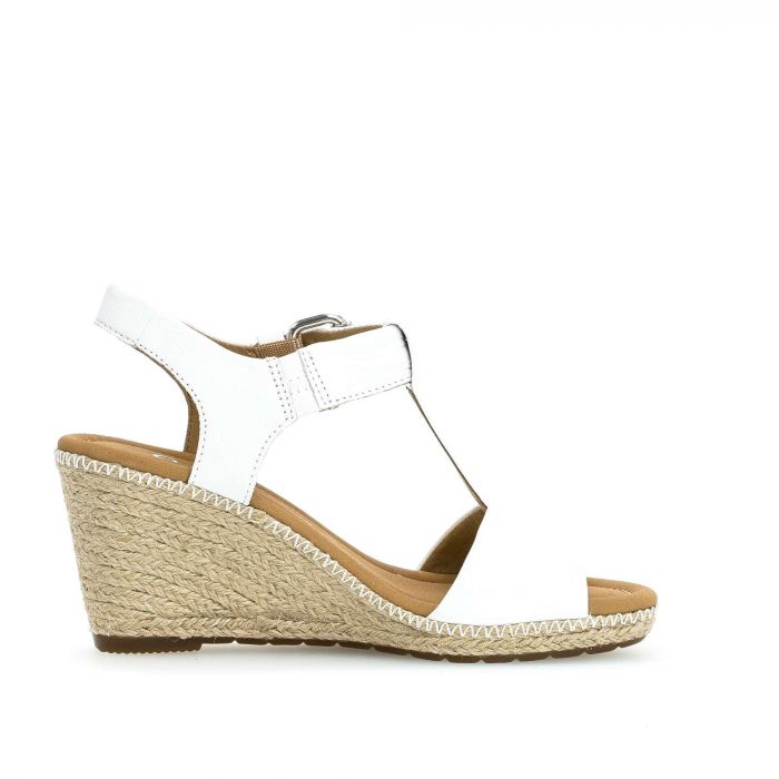 Gabor 22.824.50 White Leather Buckle Wedges - elevate your sole