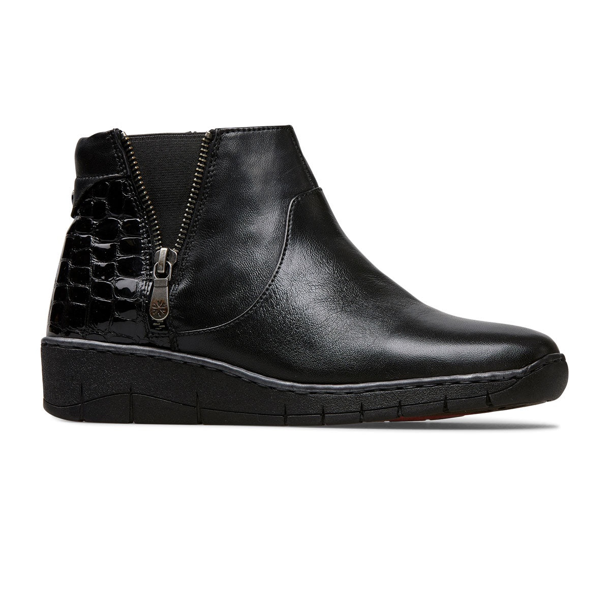 Van Dal Guthrie Black Patent Leather Croc Wedge Ankle Boots E Fit - elevate your sole