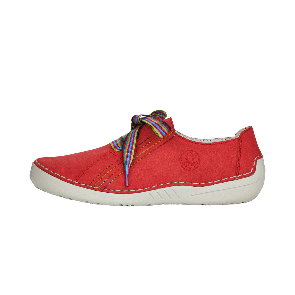 Rieker 52508-33 Ladies Red Rainbow Lace Up Casual Shoes